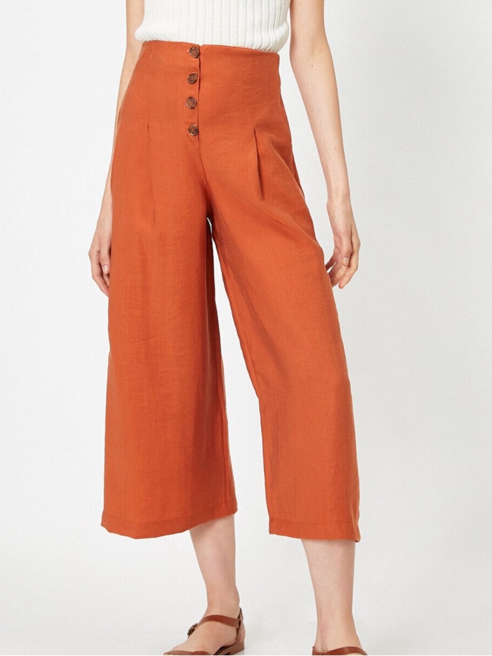 Elodie Rust Hi Rise Wide Leg Linen Blend Crop Pants Small Artsy Boho Lagenlook